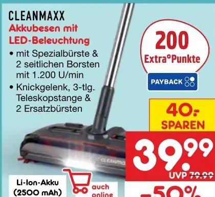 CLEANMAXX Akkubesen mit LED-Beleuchtung