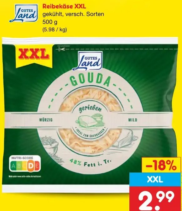 Gutes Land Gouda Reibekäse XXL