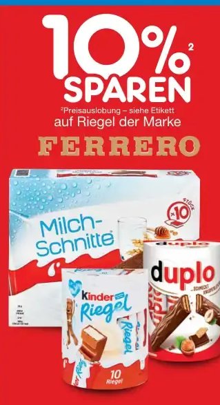 Ferrero Milch-Schnitte, Kinder Riegel, duplo