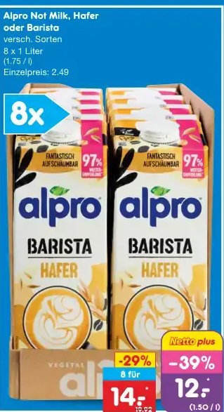 Alpro Not Milk, Hafer oder Barista