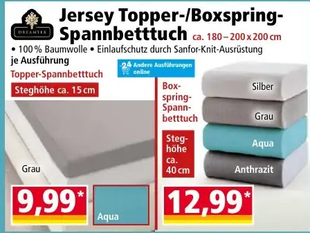 Jersey Topper-/Boxspring-Spannbetttuch