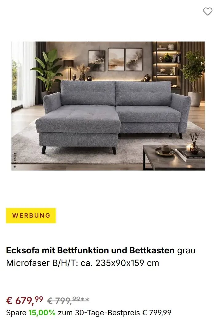 Ecksofa mit Bettfunktion und Bettkasten