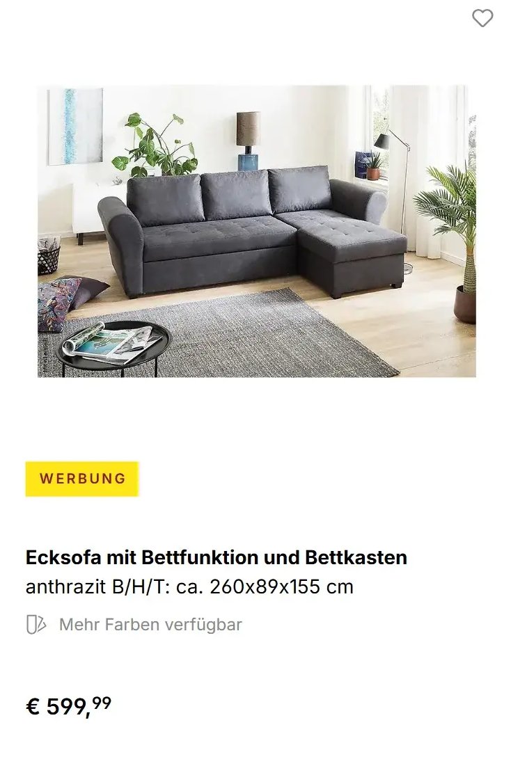 Ecksofa mit Bettfunktion und Bettkasten