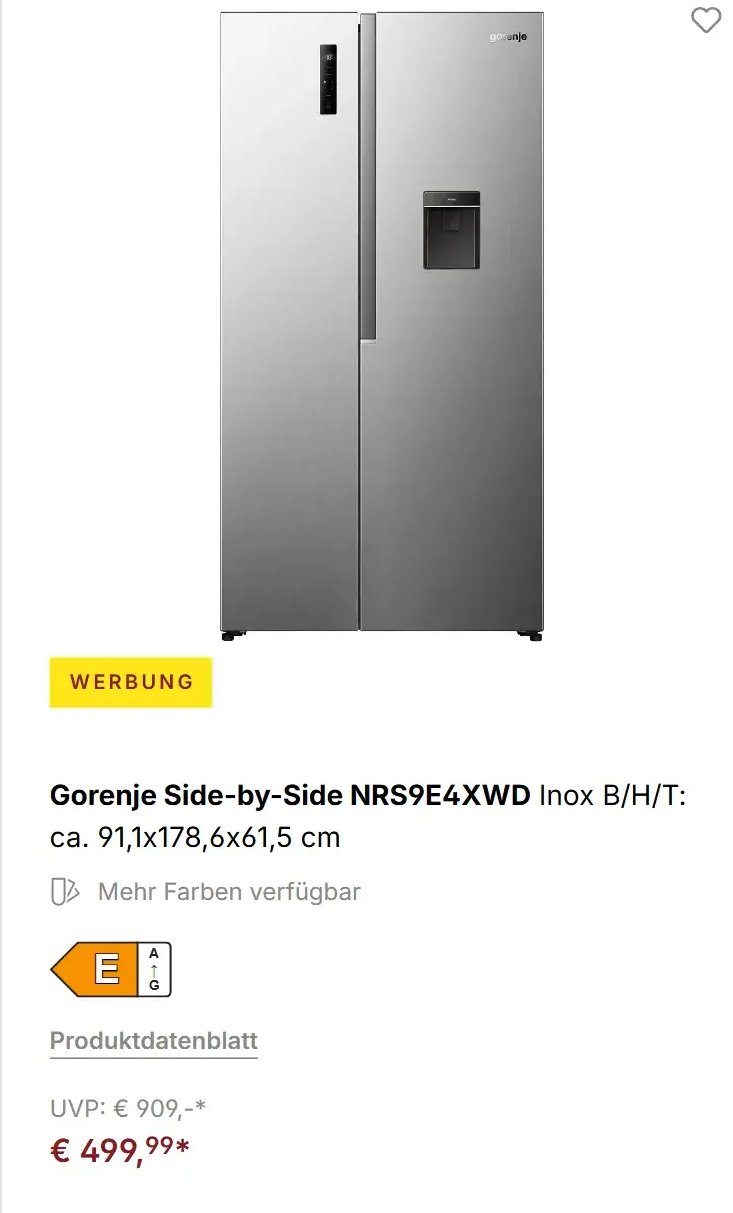 Gorenje Side-by-Side NRS9E4XWD Inox