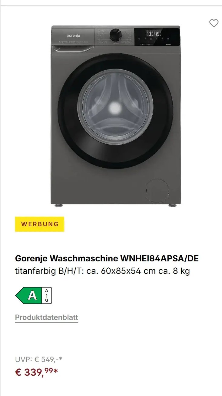 Gorenje Waschmaschine WNHEI84APSA/DE titanfarbig