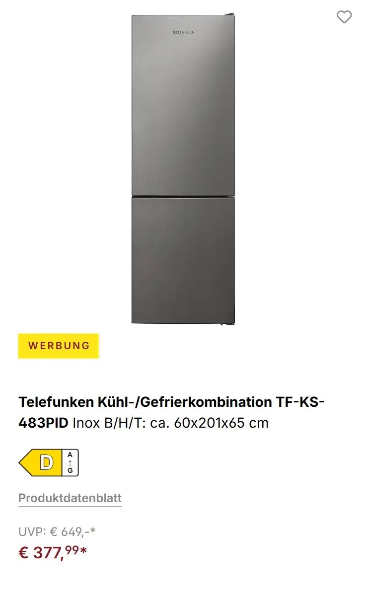 Telefunken Kühl-/Gefrierkombination TF-KS-483PID