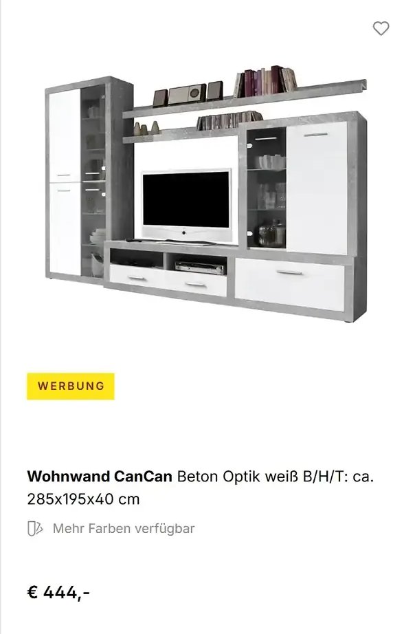 Wohnwand CanCan Beton Optik weiß