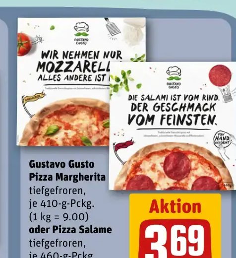 Gustavo Gusto Pizza Margherita oder Pizza Salame