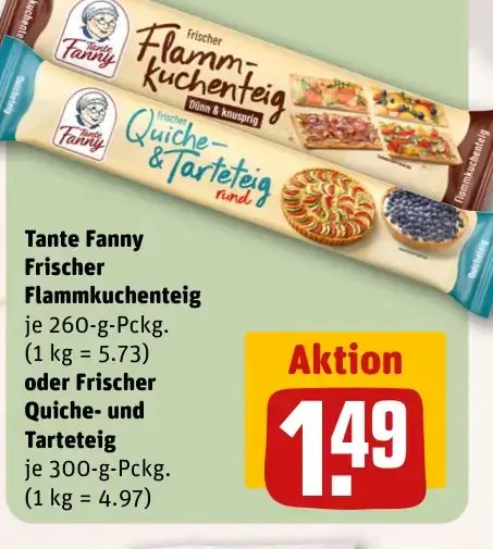 Tante Fanny Frischer Flammkuchenteig oder Frischer Quiche- und Tarteig