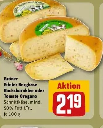 Grüner Eifeler Bergkäse Bockshornklee oder Tomate Oregano Schnittkäse
