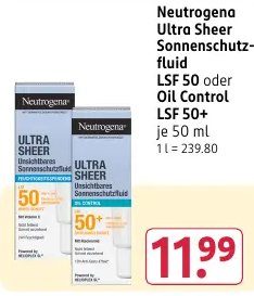 Neutrogena Ultra Sheer Sonnenschutz-fluid LSF 50 oder Oil Control LSF 50+