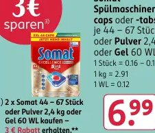 Somat Spülmaschinen-caps oder -tabs oder Pulver