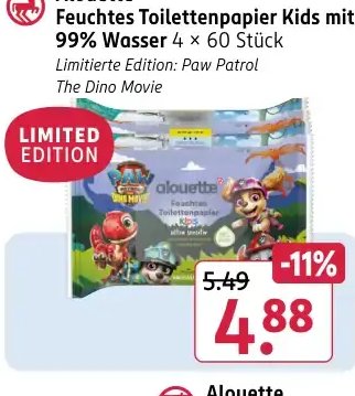 Alouette Feuchtes Toilettenpapier Kids mit 99% Wasser