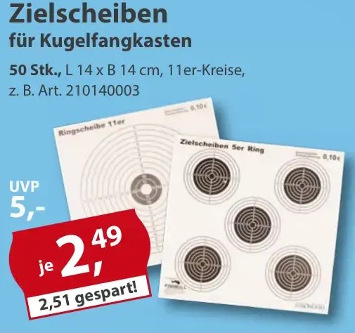 Zielscheiben für Kugelfangkasten