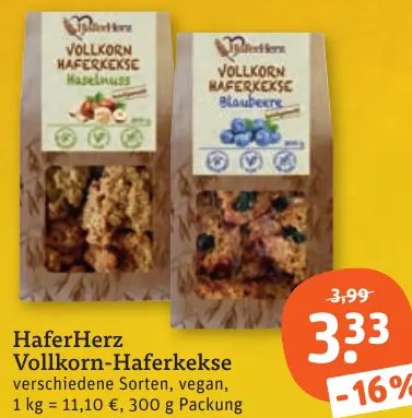 HaferHerz Vollkorn-Haferkekse