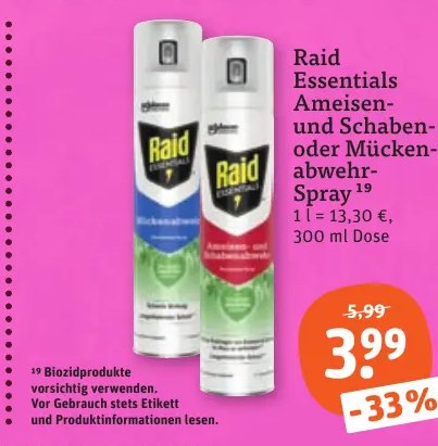 Raid Essentials Ameisen- und Schaben- oder Mückenabwehr-Spray
