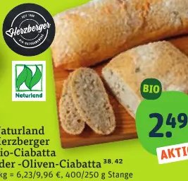Naturland Herzberger Bio-Ciabatta oder -Oliven-Ciabatta