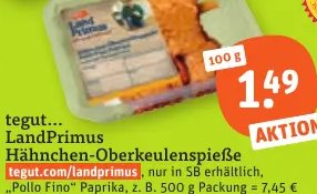 tegut... LandPrimus Hähnchen-Oberkeulenspieße