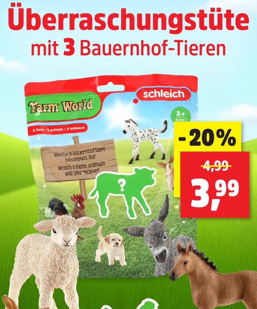 Überraschungstüte mit 3 Bauernhof-Tieren