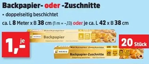 Backpapier- oder -Zuschnitte