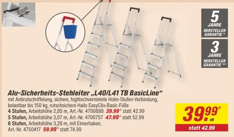 Alu-Sicherheits-Stehleiter „L40/L41 TB BasicLine“