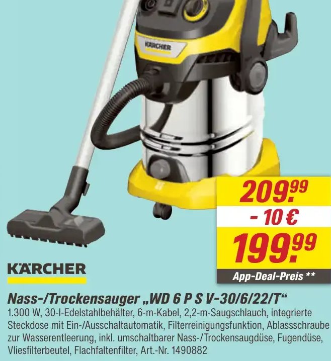Nass-/Trockensauger „WD 6 P S V-30/6/22/T“